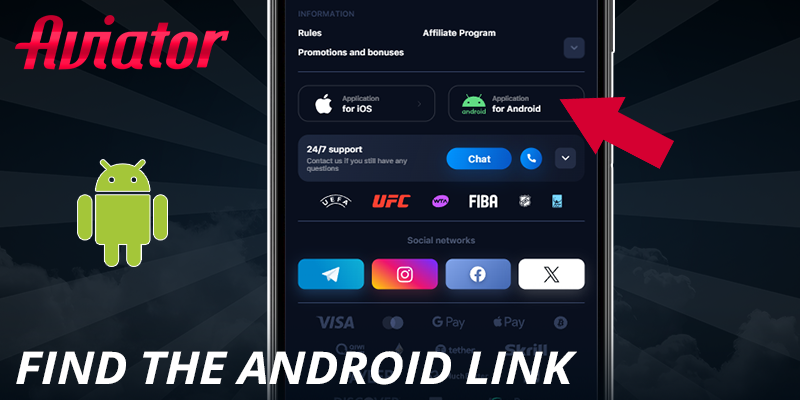 Find the Android app button